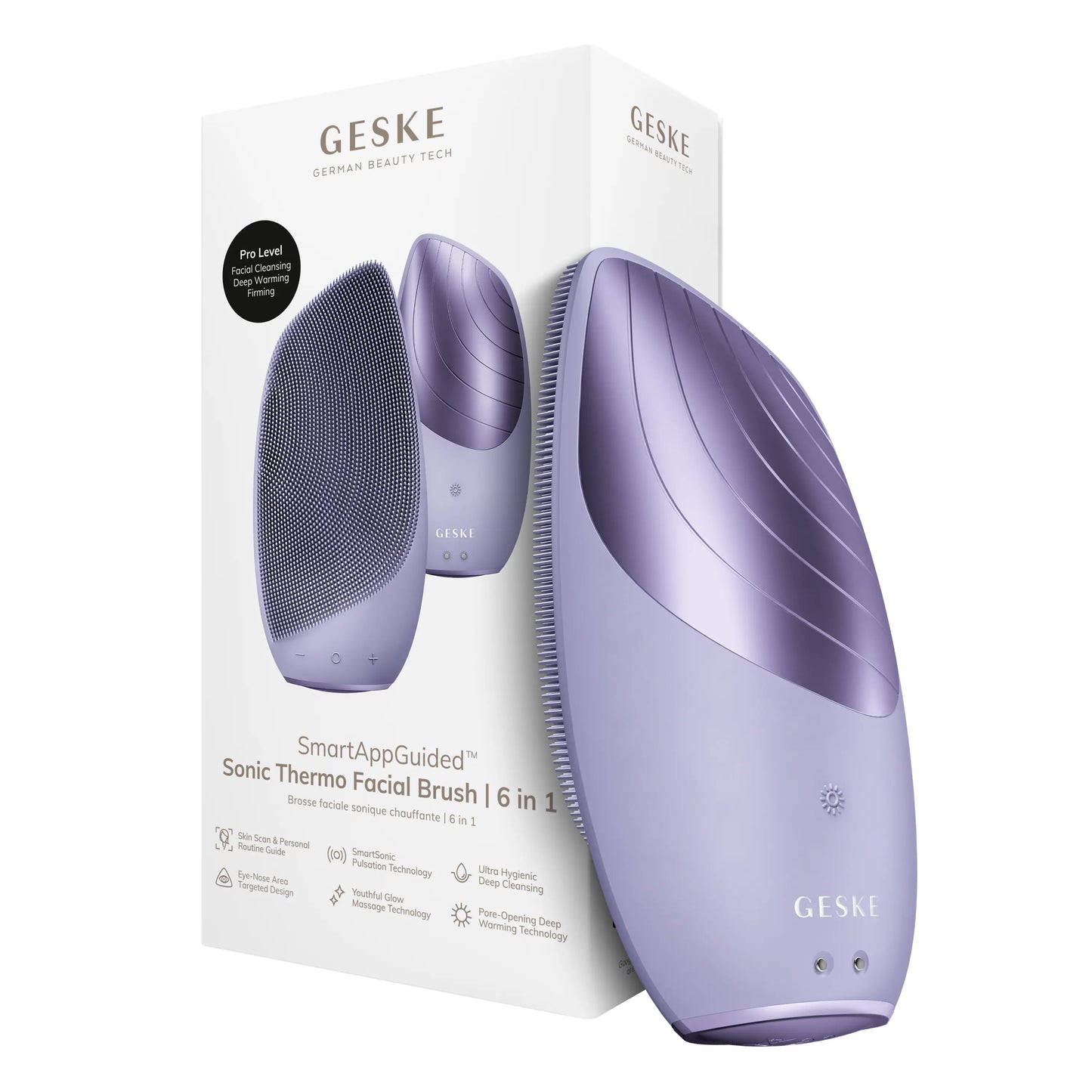 GESKE Smartappguided™ Sonic Thermo Facial Brush | 6 in 1 | Skin Cleansing | Cleansing Brush with Thermal Function | Facial Massager | Electric Facial Brush | Facial Cleansing Device