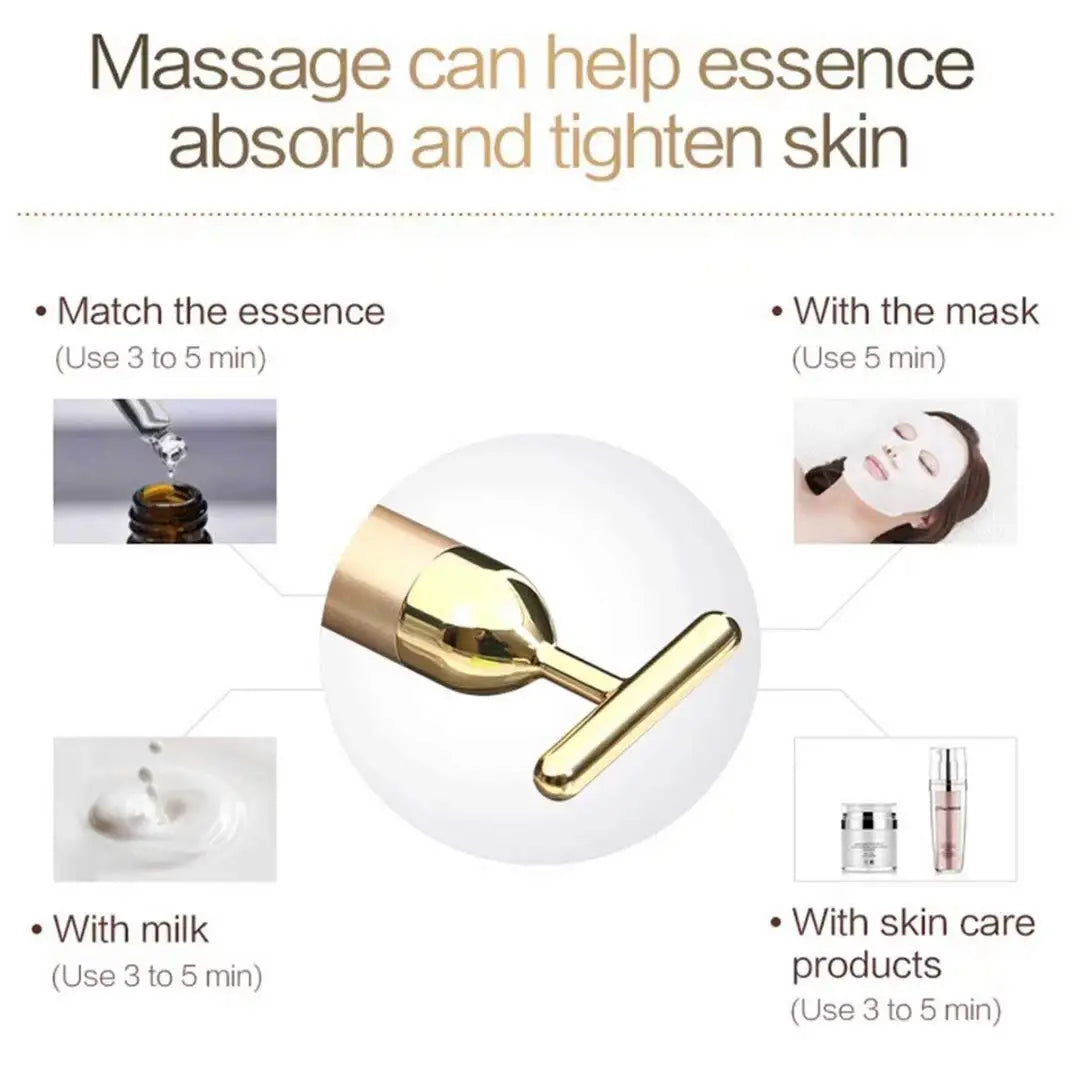 24K Gold Face Lift Bar Roller Vibration Slimming Massager Facial Stick Facial Beauty Skin Care T Shaped Vibrating Tool