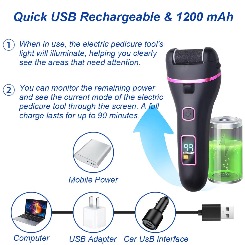 FACEPOS 17 Tools, 3 Roller Heads, Smooth Pedicure, Electric Callus Remover for Feet, Rechargeable Pedicure Tools Foot Care Kit, Pedicure Tools, Pedicure Tools Kit, Feet Care, Removes Dry Skin for Smoother Feet Nail Art Manicure