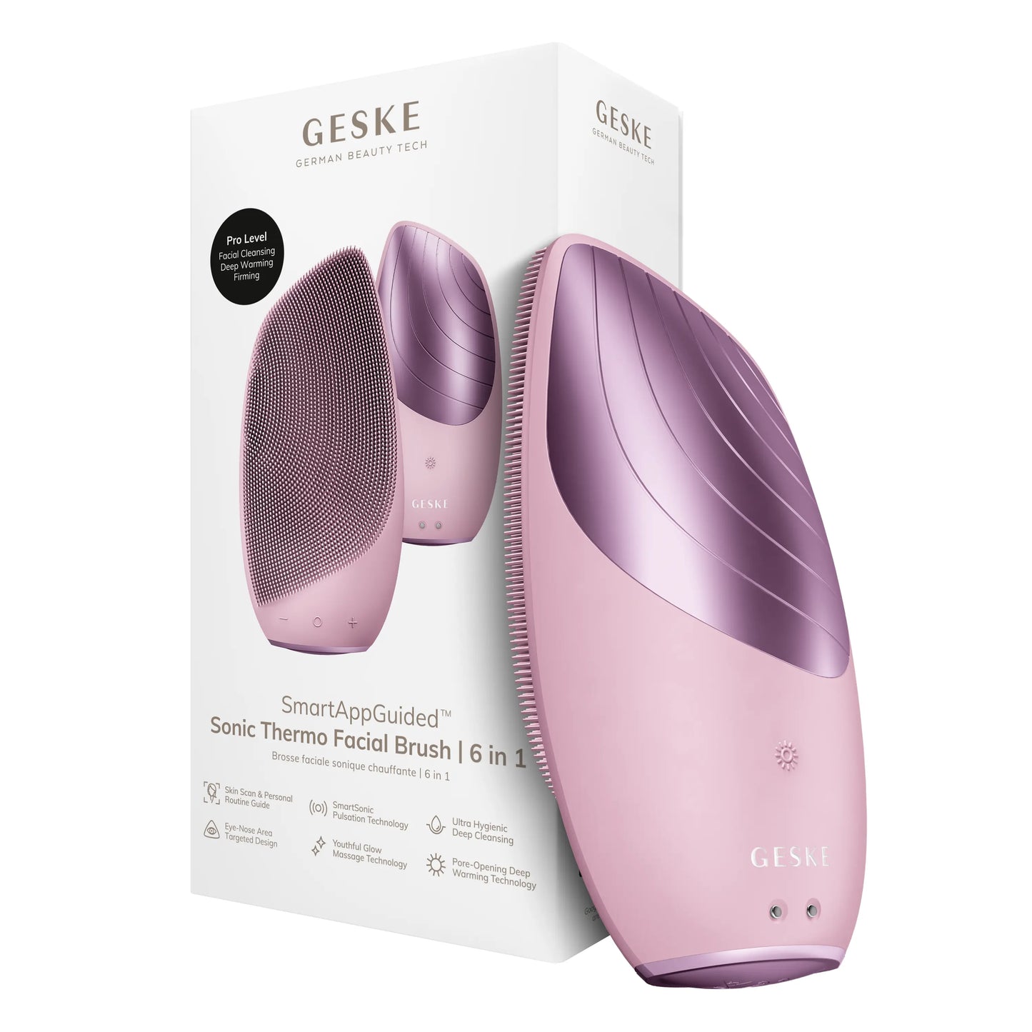 GESKE Smartappguided™ Sonic Thermo Facial Brush | 6 in 1 | Skin Cleansing | Cleansing Brush with Thermal Function | Facial Massager | Electric Facial Brush | Facial Cleansing Device