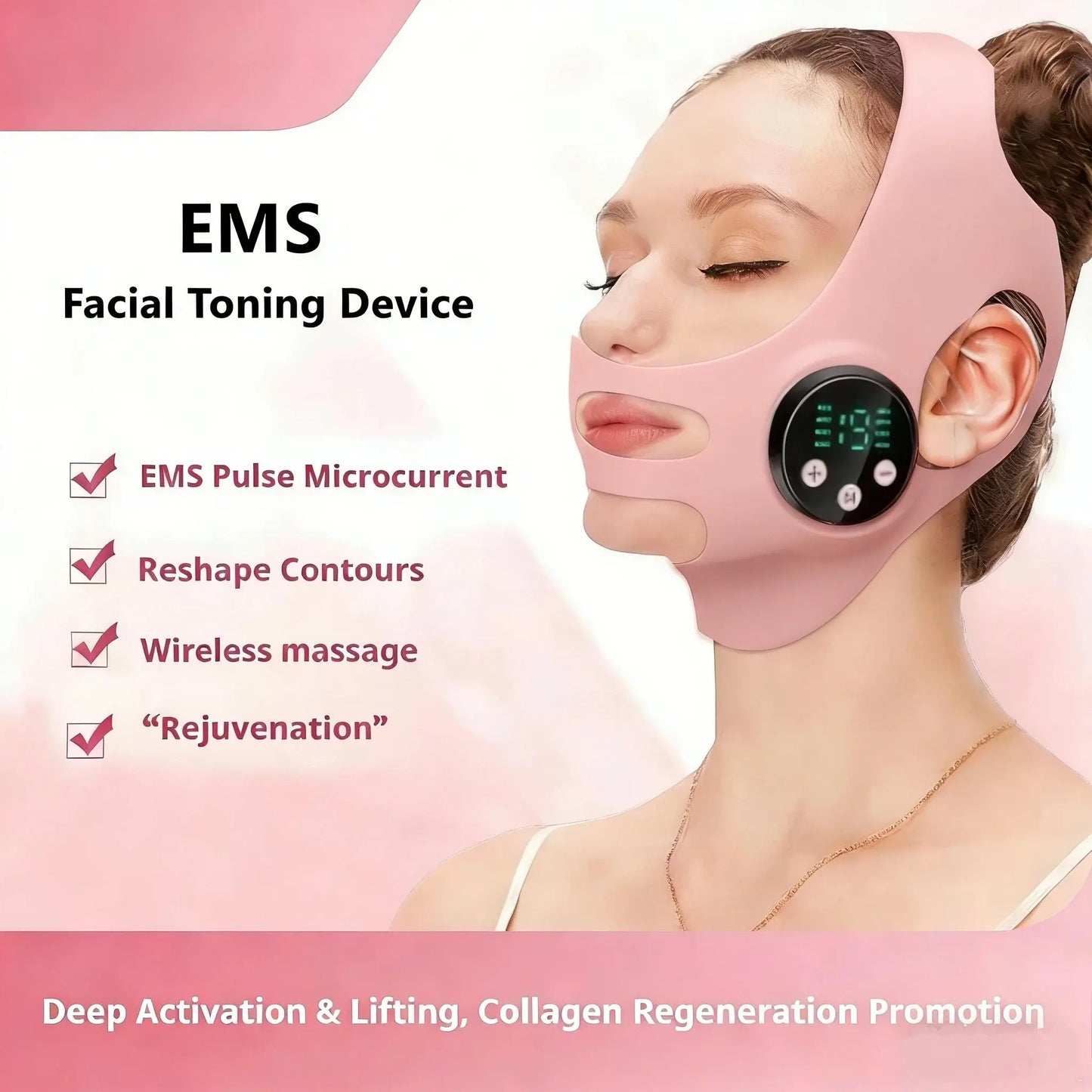 EMS Face Lifting Strap Lightweight, Micro Current Low Frequency Massager, V-Line Mask Chin up Mask, Intelligent Electric Face Lifting Mask, Facial